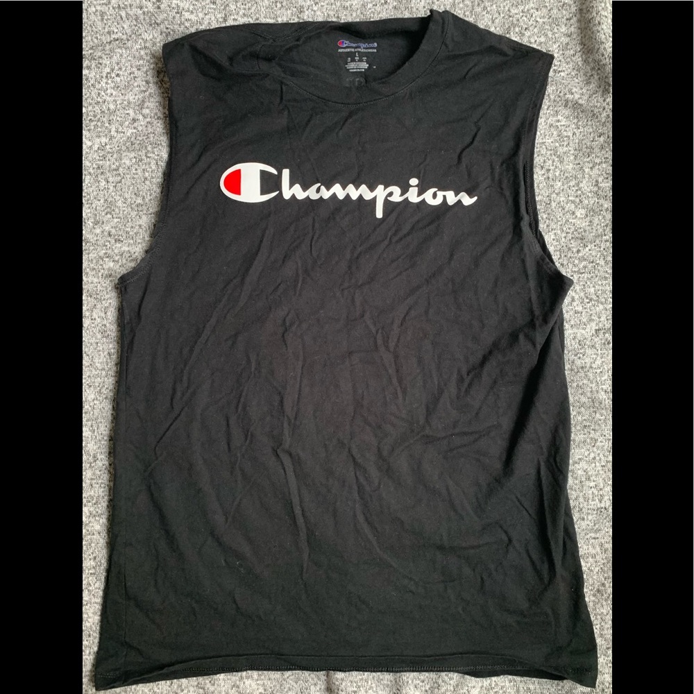 Men’s Champion Sleeveless Shirt - Size LARGE - Workout Gym Top - Black t-shirt